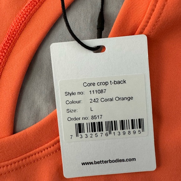 BETTER BODIES CORE CROP T-BACK CORAL ORANGE SIZE LARGE - Picture 4 of 10